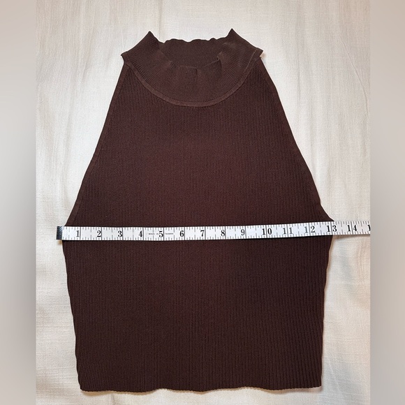 Aritzia Babaton Sculpt Knit Mockneck Halter Top Chocolate Brown - Picture 7 of 15